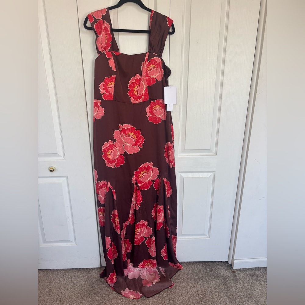 Nicole Miller Red and Brown Floral Maxi Dress
